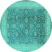 Round Oriental Turquoise Traditional Rug, urb496turq