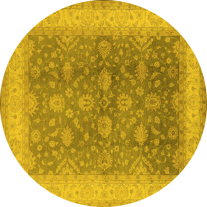 Round Machine Washable Oriental Yellow Traditional Rug, wshurb496yw