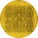 Round Machine Washable Oriental Yellow Traditional Rug, wshurb496yw