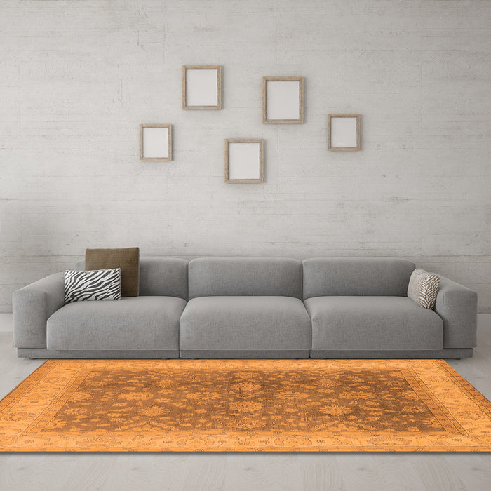 Machine Washable Oriental Orange Traditional Area Rugs in a Living Room, wshurb496org