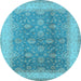 Round Machine Washable Oriental Light Blue Traditional Rug, wshurb496lblu