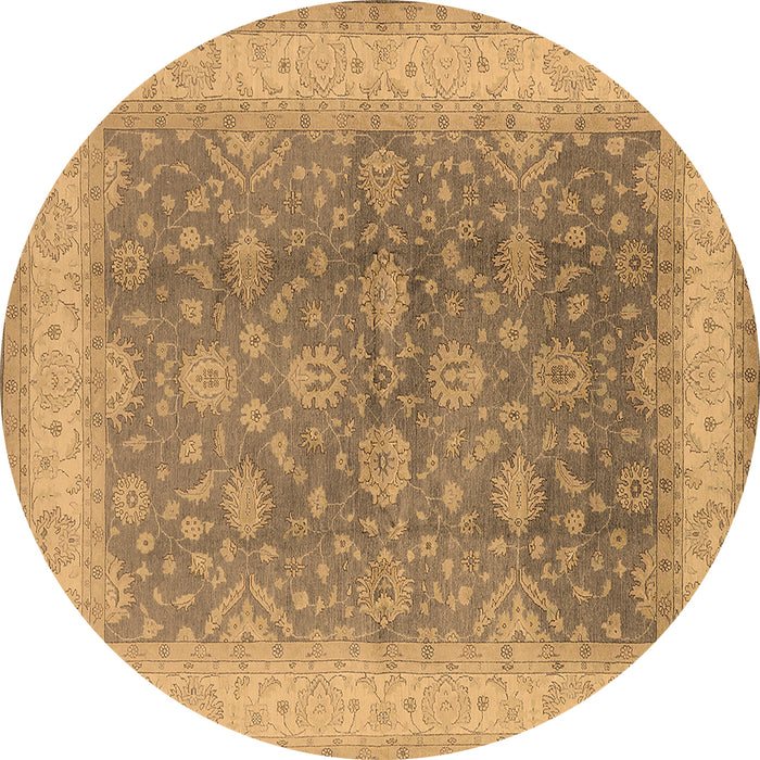 Round Oriental Brown Traditional Rug, urb496brn