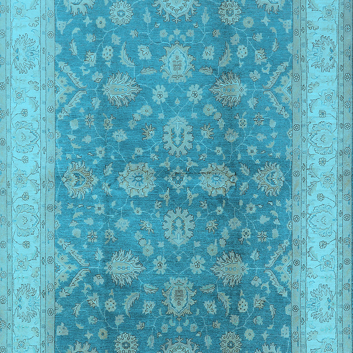 Machine Washable Oriental Light Blue Traditional Rug, wshurb496lblu