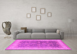 Machine Washable Oriental Pink Traditional Rug in a Living Room, wshurb496pnk