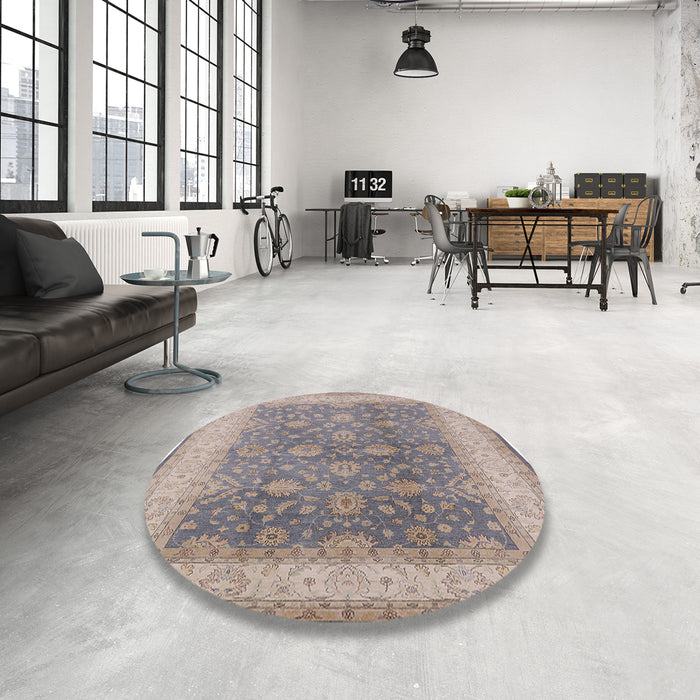 Round Machine Washable Industrial Modern Rose Dust Purple Rug in a Office, wshurb496