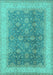 Machine Washable Oriental Turquoise Traditional Area Rugs, wshurb496turq