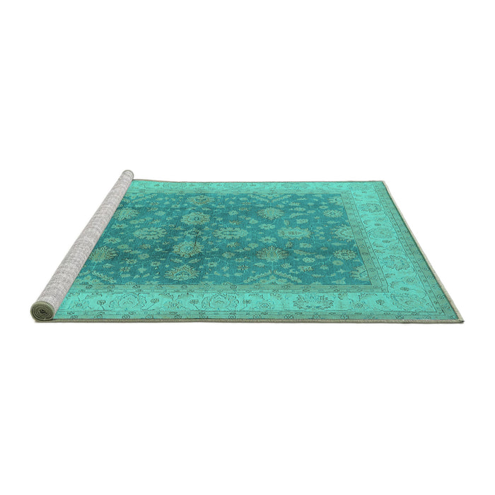 Sideview of Machine Washable Oriental Turquoise Traditional Area Rugs, wshurb496turq