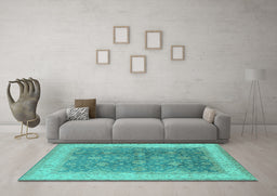 Machine Washable Oriental Turquoise Traditional Area Rugs in a Living Room,, wshurb496turq