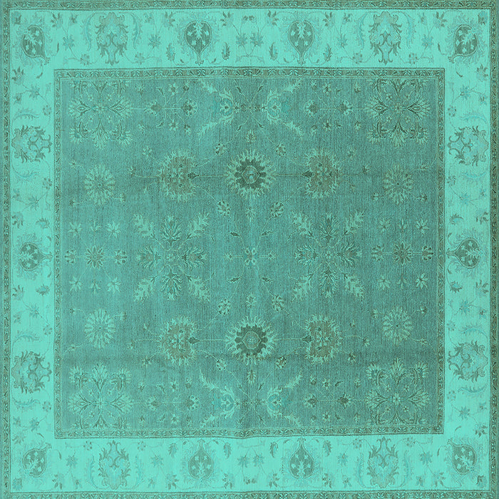 Square Machine Washable Oriental Turquoise Traditional Area Rugs, wshurb497turq
