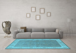 Machine Washable Oriental Light Blue Traditional Rug in a Living Room, wshurb497lblu
