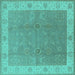Square Oriental Turquoise Traditional Rug, urb497turq