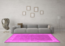 Machine Washable Oriental Pink Traditional Rug in a Living Room, wshurb497pnk