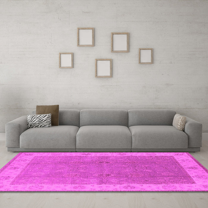 Machine Washable Oriental Pink Traditional Rug in a Living Room, wshurb497pnk