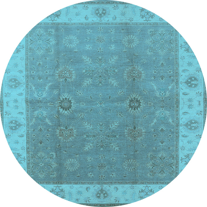 Round Oriental Light Blue Traditional Rug, urb497lblu