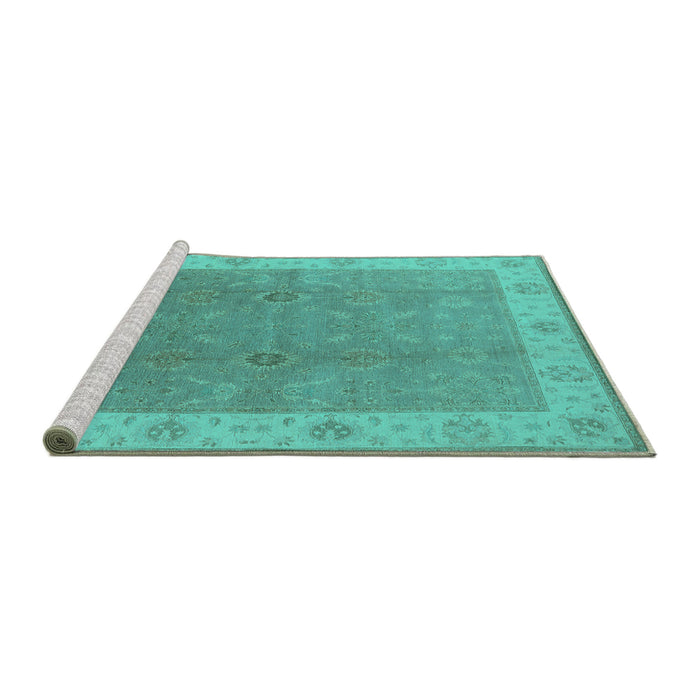 Sideview of Machine Washable Oriental Turquoise Traditional Area Rugs, wshurb497turq