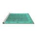 Sideview of Machine Washable Oriental Turquoise Traditional Area Rugs, wshurb497turq