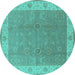 Round Oriental Turquoise Traditional Rug, urb497turq
