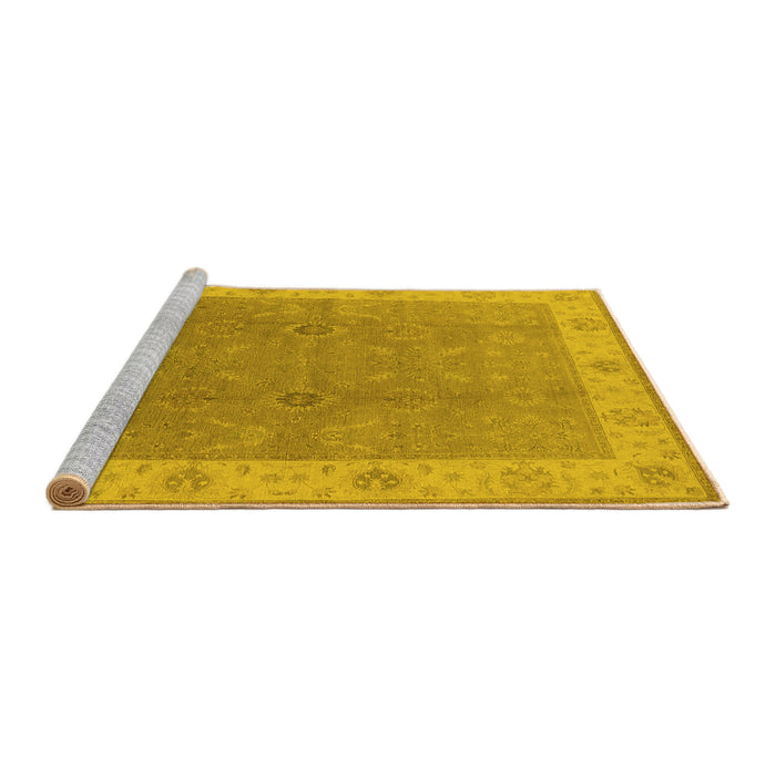 Sideview of Machine Washable Oriental Yellow Traditional Rug, wshurb497yw