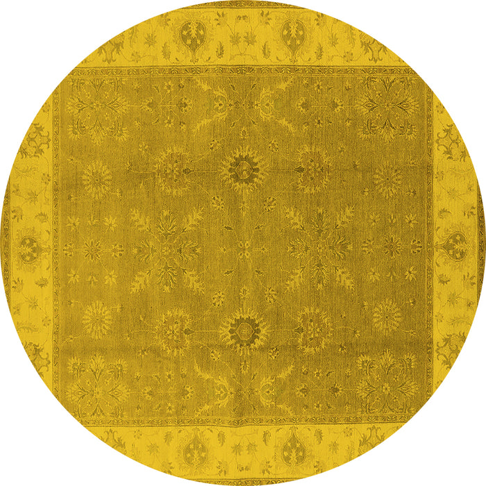 Round Oriental Yellow Traditional Rug, urb497yw
