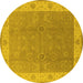 Round Oriental Yellow Traditional Rug, urb497yw