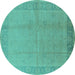 Round Oriental Turquoise Traditional Rug, urb498turq