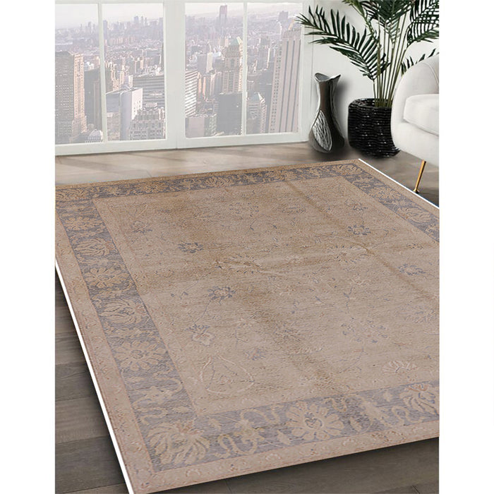 Mid-Century Modern Dark Almond Brown Oriental Rug in Family Room, urb498