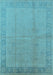 Machine Washable Oriental Light Blue Traditional Rug, wshurb498lblu