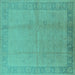 Square Oriental Turquoise Traditional Rug, urb498turq