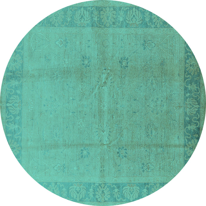 Round Machine Washable Oriental Turquoise Traditional Area Rugs, wshurb498turq