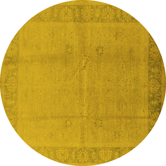 Round Machine Washable Oriental Yellow Traditional Rug, wshurb498yw