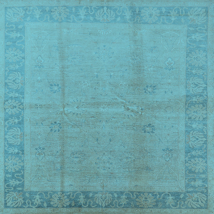 Square Machine Washable Oriental Light Blue Traditional Rug, wshurb498lblu