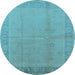 Round Oriental Light Blue Traditional Rug, urb498lblu
