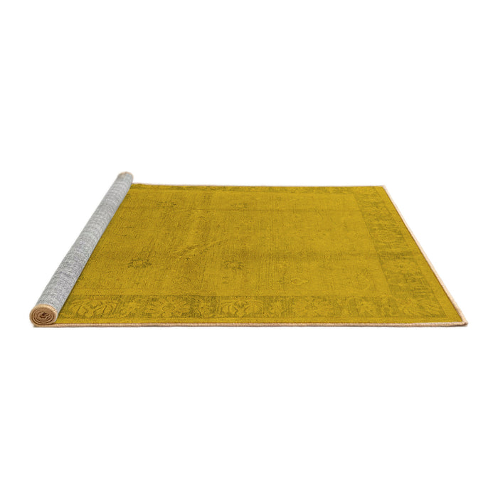 Sideview of Machine Washable Oriental Yellow Traditional Rug, wshurb498yw