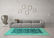 Machine Washable Oriental Turquoise Traditional Area Rugs in a Living Room,, wshurb499turq