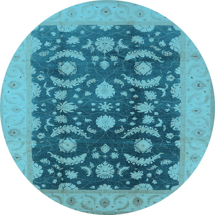 Round Machine Washable Oriental Light Blue Traditional Rug, wshurb499lblu