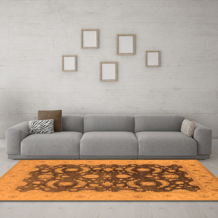 Machine Washable Oriental Orange Traditional Area Rugs in a Living Room, wshurb499org