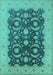 Machine Washable Oriental Turquoise Traditional Area Rugs, wshurb499turq