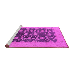 Sideview of Machine Washable Oriental Pink Traditional Rug, wshurb499pnk