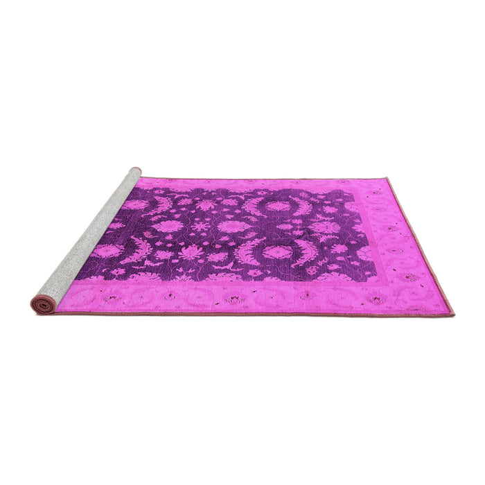 Sideview of Machine Washable Oriental Pink Traditional Rug, wshurb499pnk