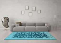 Machine Washable Oriental Light Blue Traditional Rug in a Living Room, wshurb499lblu