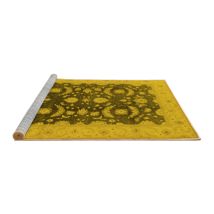 Sideview of Machine Washable Oriental Yellow Traditional Rug, wshurb499yw