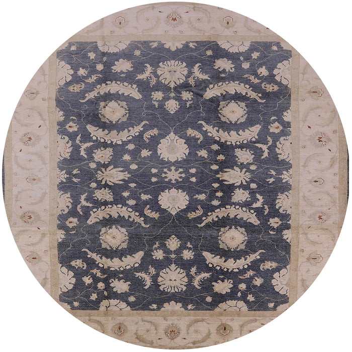 Round Mid-Century Modern Light French Beige Brown Oriental Rug, urb499