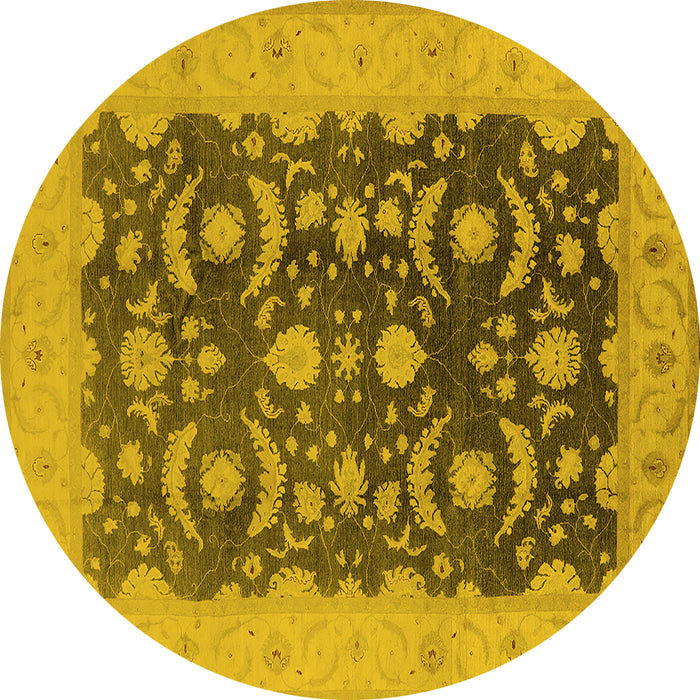 Round Machine Washable Oriental Yellow Traditional Rug, wshurb499yw