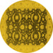 Round Machine Washable Oriental Yellow Traditional Rug, wshurb499yw