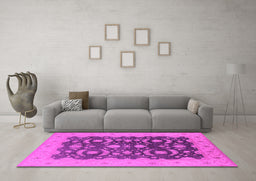 Machine Washable Oriental Pink Traditional Rug in a Living Room, wshurb499pnk