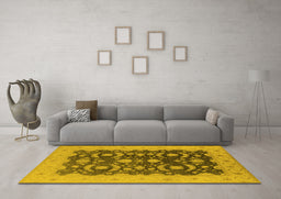Machine Washable Oriental Yellow Traditional Rug in a Living Room, wshurb499yw