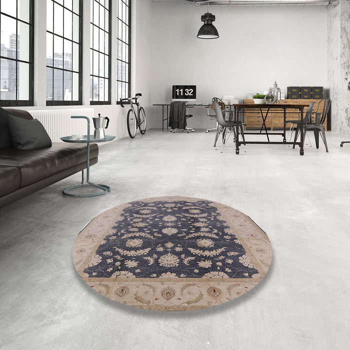 Round Machine Washable Industrial Modern Light French Beige Brown Rug in a Office, wshurb499