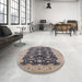 Round Machine Washable Industrial Modern Light French Beige Brown Rug in a Office, wshurb499