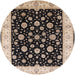 Round Mid-Century Modern Burgundy Brown Oriental Rug, urb500