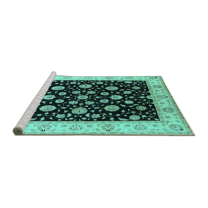 Sideview of Machine Washable Oriental Turquoise Traditional Area Rugs, wshurb500turq